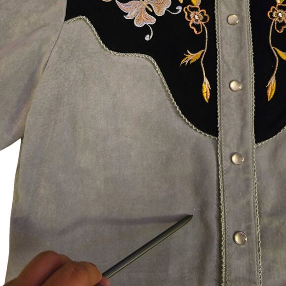 VTG scully leather suede shirt jacket Blue Embroidered Cowgirl Button Up Sz M - Picture 10 of 10